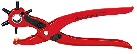 RENNSTEIG Lochzange pulverlackiert (mit 6 Lochpfeifen ø 2.0; 2.5; 3.0; 3.5; 4.0; 5.0, Zange für Papier, Leder, Textilien usw., Länge 240 mm) 103 220 2