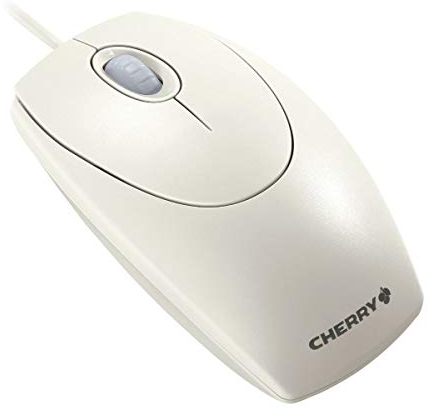 CHERRY WheelMouse, Kabelgebundene Maus, Symmetrisches Design für Rechts- und Linkshänder, Optischer Sensor, USB-Anschluss, PS/2-Adapter inklusive, Hellgrau