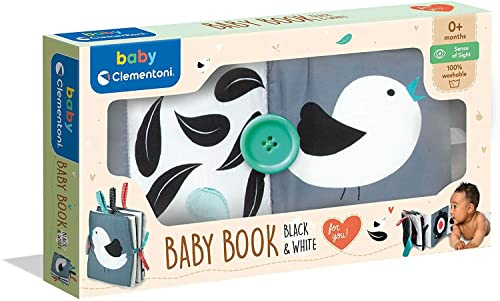 Clementoni Baby for You - Baby Book Black & White, Libro in Stoffa per Bambini 0+ Mesi, Gioco Prima Infanzia con Diverse Superfici e attività, Stimola Sensi e Manualità, Lavabile in Lavatrice, 17322
