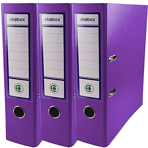 Netuno 3x Aktenordner DIN A4 Lila Ekobox 2-Ring Mechanik 8cm Kunststoff Ringmappe breit PP farbig Dokumentenmappe