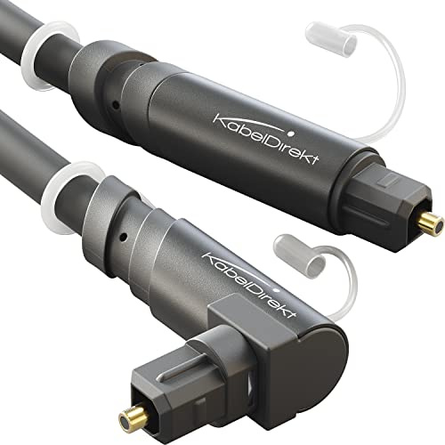 KabelDirekt – Cable TOSLINK acodado 90°, cable óptico audio digital con 0 % de pérdida de señal – 15 m – Cable fibra óptica (TOSLINK a TOSLINK, S/PDIF, sistema estéreo/barra de sonido, Xbox/PS4)