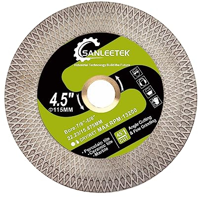 Diamond Tile Saw Blade SANLEETEK - 115mm Cutting Grinding Disc for Porcelain Ceramic Tile Marble Artificial Stone with Double-sided X Mesh Rim