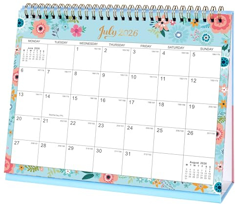 2026-2027 Desk Calendar - Standing Flip 2026-2027 Desktop Calendar with Thick Paper, July 2026 - December 2027, 25.5 x 20.5 x 8 cm, Twin-Wire Binding, Large Unruled Blocks
