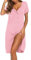 Ekouaer Vêtements de Nuit Femme Chemise de Nuit Sexy Manche Courte Bouton Robe de Nuit Ouvert Devant, Rose Clair, L