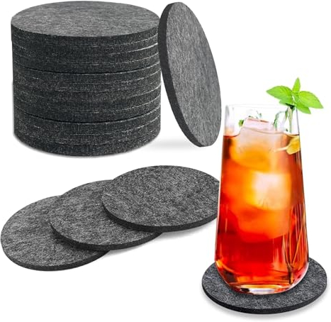 Filzuntersetzer Rund, Filz Untersetzer Rund für Gläser 16er Set, Rutschfester Glasuntersetzer, Waschbarer Tischuntersetzer, Hitzebeständiger, für Bar, Cafés, Büro（Dunkelgrau）