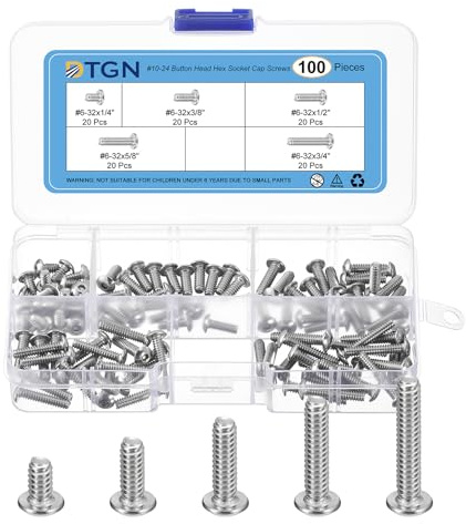 DTGN Kit de 100 Vis à Tête Cylindrique #6-32 – 1/4 3/8 1/2 5/8 3/4 304 en Acier Inoxydable UNC - Assortiment de Vis à Douille Hexagonale Pour Réparation de Machines