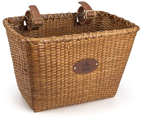 Bike Basket, Handmade Rattan Bicycle Baskets, Front Bike Baskets for Women’, Retro Style Bike Baskets for Adult Bikes (Brown)