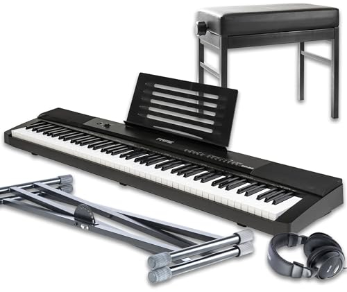 Fame DP-88 Stagepiano Set, 88 Tasten, leicht gewichtet, 140 Sounds, USB MIDI, integrierter Effektprozessor, inklusive Keyboardständer, Klavierbank, Kopfhörer, Ideal für Einsteiger und Fortgeschrittene