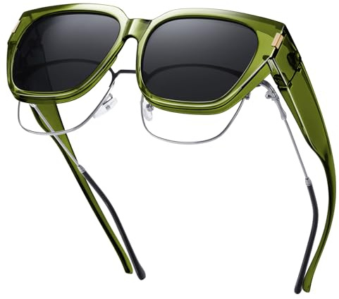 HAOLOTA Polarized Fit Over Glasses Sunglasses for Women Men Trendy Square Wrap Around Shades UV Protection