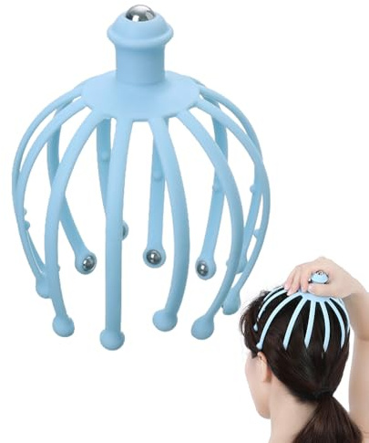 yufana Masajeador de Cabeza para Cabello, Masajeador de Cabeza, Masaje Cabello Masaje Bolas de Acero, EstimulacióN del Cabello y Alivio del EstréS Corporal(Azul, Doce Capturas)