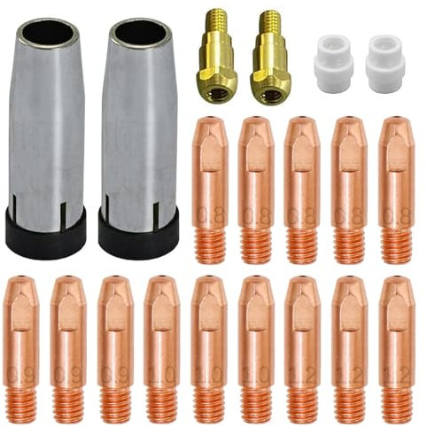 ZFKXGS 20 Stück MB 24KD MIG Schweissgerät Verschleißteile Set Schweißzubehör 15 Stromdüse M6 0,8mm 0,9mm 1,0 1,2mm Schweißbrenner Ersatzteile 2 Gasdüse Konisch Steckbar 2 Düsenstock 2 Keramik Shunt