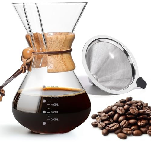 Yopinmall 20 OZ Pour Over Kaffeebereiter mit Edelstahlfilter, Kaffeebrüher mit Permanentfilter Manueller Drip Kaffeebereiter für 6 Tassen 600 ML