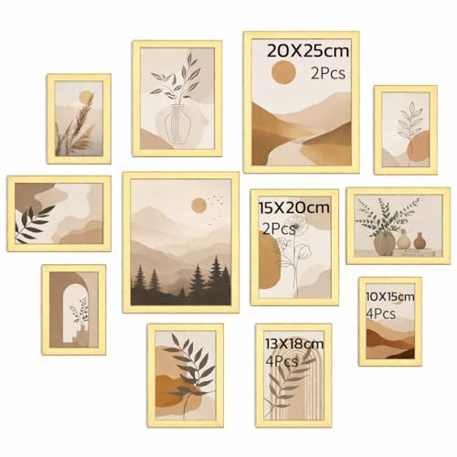 Picture Frames Set of 12, Gold Frames, Photo Frames for Wall & Tabletop | Photo Frames Multiple Pictures, Includes 4pcs 6x4 Frames, 4pcs 7x5 Frames, 2pcs 8x6 Frame, 2pcs 8x10 Frame