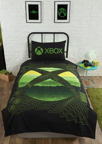 Charlotte Andersen Xbox Duvet Cover Set – Single Bedding Set – Black & Green Gamer Design – Official Xbox Bedding for Boys, Kids & Teens