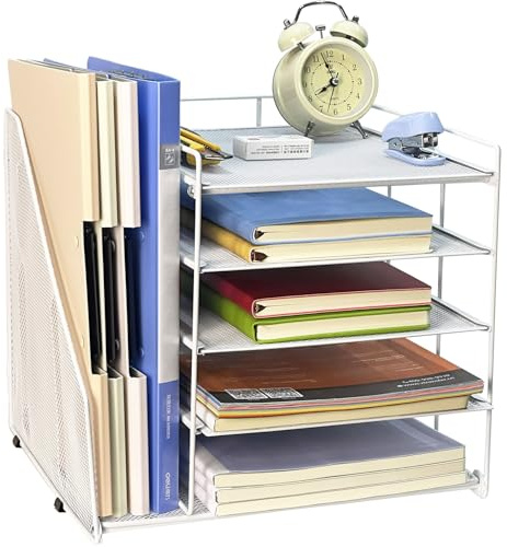 TempFoo White Desk Tidy File Storage Organiser Holder | Stationary Supplies Letter Magazine Book Paper Trays Organizer, for Home Office Teacher Supplies Desktop Accessories