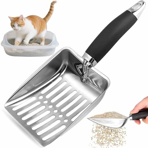 saijer Cat Litter Scoop, Stainless Steel cat poop scoop Sturdy Mesh Scooper Metal Mesh Shovel Cleaner Corner Shovel Easy to Clean Suitable for Clumping Litter