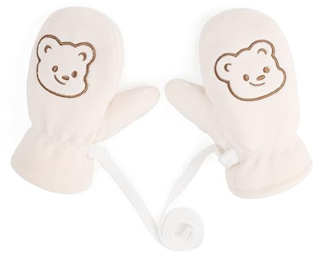 QKURT Manoplas de Invierno Cálidas, Manoplas para Bebés Pequeños, Guantes de Invierno Suaves Gruesos con Forro de Sherpa, Guantes de Nieve Cálidos con Bonitos Estampados de Ositos para Niños y Niñas.