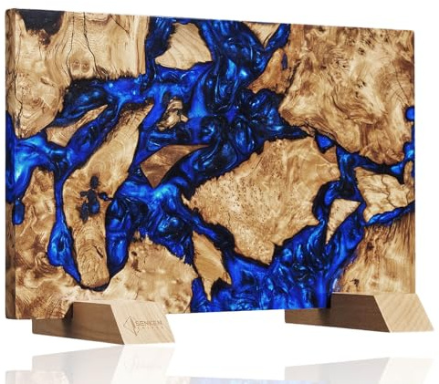 SENKEN Dark Tsunami Extra Large Magnetic Knife Block - Holds Up to 16 Knives - Knife Block without Knives, Beautiful Dark Blue Resin Burl Wood Blend Knife Holder (Dark Tsunami  Blue Resin Blend)