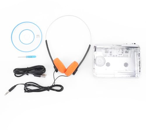 CCYLEZ Vintage Kassettbandspelare, USB -kassett Till MP3 -omvandlare med Stereo Magnethuvud och Koppar Svänghjul, för Klart Ljud Retro Transparent Skal