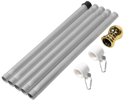 Toyvian Asta de Bandera de Acero Inoxidable 1,9 M 5 Secciones Rotación Antióxido Soporte para Bandera Exterior Jardín Porche Plata Punta Dorada