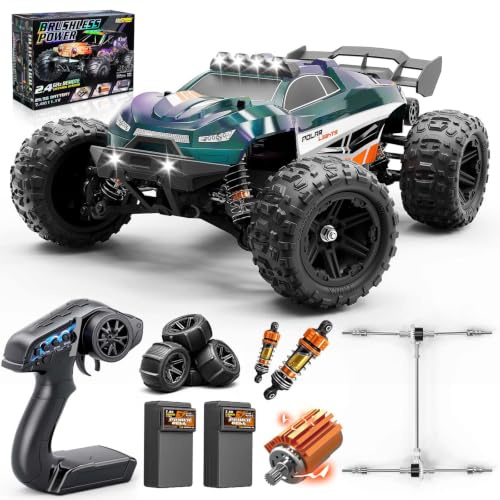 Cirmine Voiture Télécommandée Adulte 1:14 Brushless 52 km/h, RC Off-Road 4WD avec lumières LED, 2 Batteries 1500mAh, 2 Jeux de pneus, Transmission métal, amortisseurs hydrauliques, Upgrade 3S 70 km/h