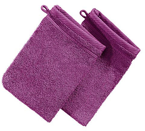 Erwin Müller Waschhandschuh Heidelberg 2er- Pack, 100% Baumwolle Fuchsia Größe 15x21 cm - weiche Qualität, saugstark und strapazierfähig - praktisch durch Schlaufe (weitere Farben)
