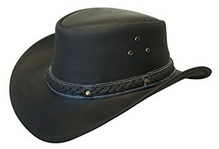 Läderhatt Aussie Bush cowboystil klassisk västerländsk outback brun/svart, Svart, M