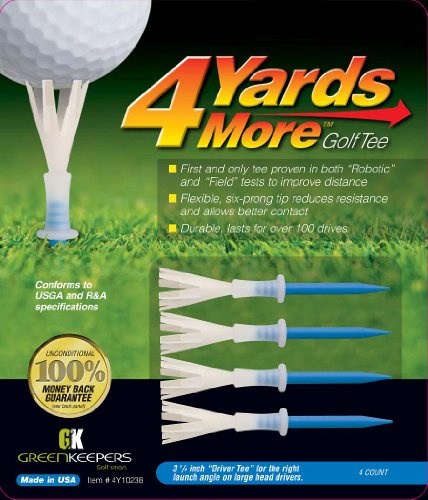 Greenkeepers 4 Yards More Performance Golf Tees, 3-1/4 Inch Driver Tee, 4 Count