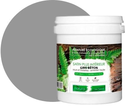 BOX DECO COULEURS Peinture naturelle écologique aspect Satin NATURA - Tassili - Murale intérieur - 1L - 18 m² (Gris Béton)