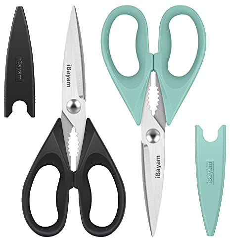 iBayam - Forbici da cucina, 2 pezzi, resistenti, forbici per carne, lavabili in lavastoviglie, forbici multiuso in acciaio inox, forbici per alimenti, per pollo, pesce, erbe