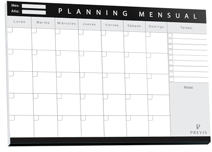 Previs Planificador Mensual A3 Con Diseño Minimalista y Productivo. Organizador Semanal A3. Planning Escritorio. Planner Organización.