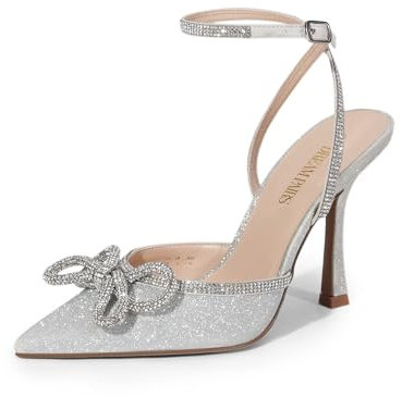 DREAM PAIRS Women's High Heels Destiny Closed Toe Strappy Heels Sexy Rhinestone Ankle Strap Pumps Wedding Bridal Party Dress Shoes SDPU2208W,Silver Size 9.5/7.5 UK