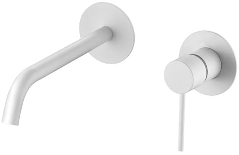 Mice - Grifo empotrado monomando de lavabo con montaje a la pared - grifos empotrados de baño para lavamanos - Color Blanco Mate - Serie MILOS STICK GLIS045/BL