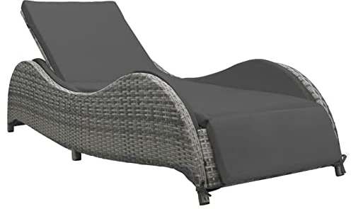 Gecheer Sonnenliege mit Auflage Tagesbett Polyrattan Gartenliege Liegestuhl Freizeitliege Saunaliege Relaxliege Liege Strandliege Gartenmöbel, Verstellbare Rückenlehne, Poly Rattan Anthrazit