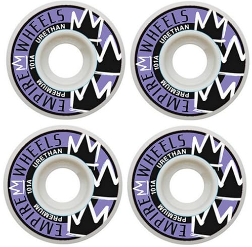 Empire Wheels Classics Skateboard Rollen 50mm White/Purple 101A Gute Flatspot Resistenz Hochwertiger Urethan - 1 Set (4 Stück) + Sticker