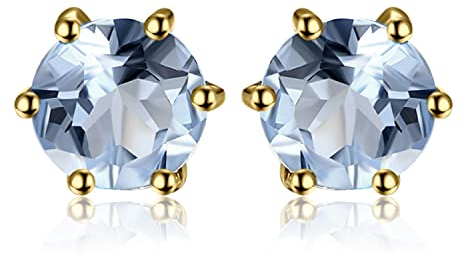 JewelryPalace Rundschliff 1.2ct Echt Blautopas Ohrstecker Silber 925 Damen, Naturstein Schmuck Set, Ohrringe Silber Edelstein Mädchen, Ohrstecker Silber Klein mit Stein Frauen Geschenk Vergoldet