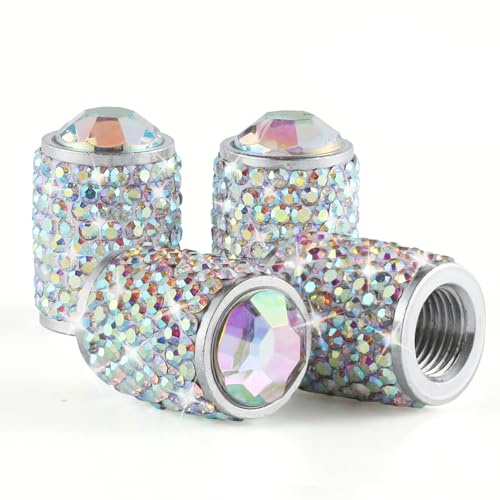 Alpmosn Car Wheel Tire Valve Caps, 4 PCS Bling Tire Valve Caps, Crystal Tire Caps Shinny Rhinestone for Women, Universal Car Dustproof Tire Valve Caps for Cars, Trucks, SUV and Motorcycles (AB)