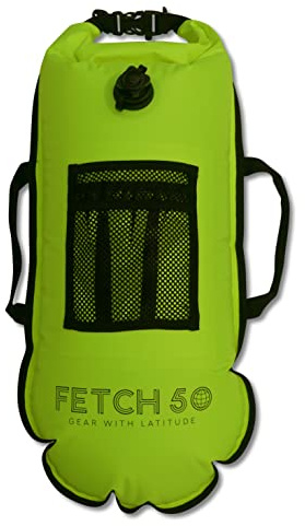 Fetch 50 Swimming Tow Float | Double Chamber Dry Bag with Handles, Nutrition Pouch and Whistle | Bright Yellow Swim Buoy