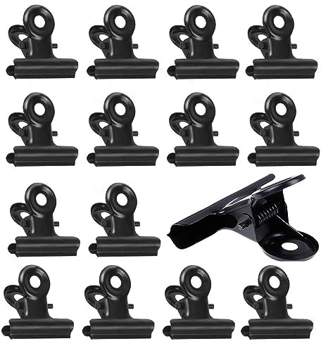 Clips de papel de Bulldog pequeño, 60 unidades, mini pinzas de metal negro, clip multifunción para grapas, 22 mm de bisagra de papel para fotos, oficina y cocina