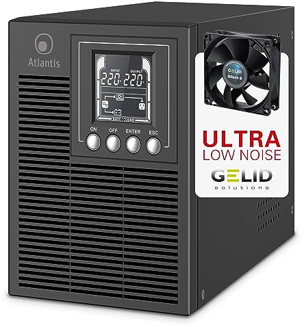 Atlantis A03-OP1002XLN UPS OnLine 88% Più Silenzioso Gruppo di Continuità Server Doppia conversione Onda Sinusoidale Pura 1000VA 700W, Ventola Low Noise Gelid 23,6 dbA,USB,2 Schuko + 1 IEC, 2x12V-9Ah