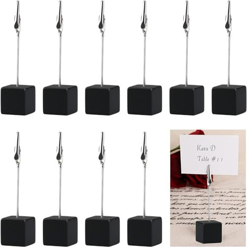 10pcs Alligator Clips with Wooden Base,Memo Clip Holder,Crocodile Memo Clip for Pictures Card Paper Note Clip,Shop Display Price Tag,Black