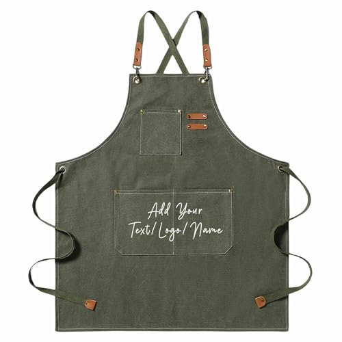 AIFLM Grembiuli da Lavoro Personalizzati Grembiule Artista Personalizzato con Tasche Impermeabile Lavoro di Giardinaggio Grembiule Chef con Immagin/Testo per Mamma/Papà/Uomini/Donne