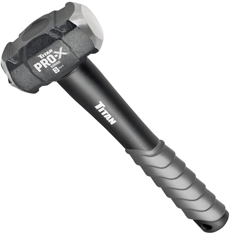 Titan Pro-X 63013 3lb Drilling Hammer, Dual-Face Sledge with Cross-Pattern Face for Concentrated Power & Flat Face for Stake Driving, Overstrike Protection, 12 Fiberglass Handle with Textured Grip