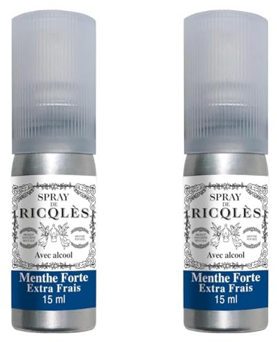 RICQLES -SPRAY BUCCAL À LA MENTHE AVEC ALCOOL- Spray buccal- Haleine fraîche- Menthe forte- Atomiseur de poche 15ml (Lot de 2)