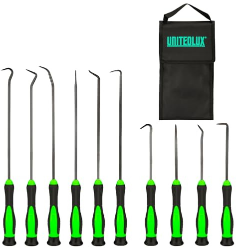 UNITEDLUX 10-Piece Precision Pick & Hook Set, Car Auto Oil Seal O-Ring Seal Gasket Pick Mini Precision Hooks Professional Puller Remover Mechanic Tool