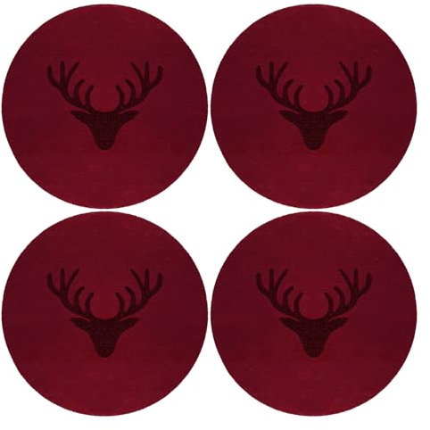 Oblique Unique Lot de 4 dessous de verre ronds en feutre - Rouge bordeaux - 10 cm - Décoration de table pour Noël, etc. - Robuste et de qualité supérieure