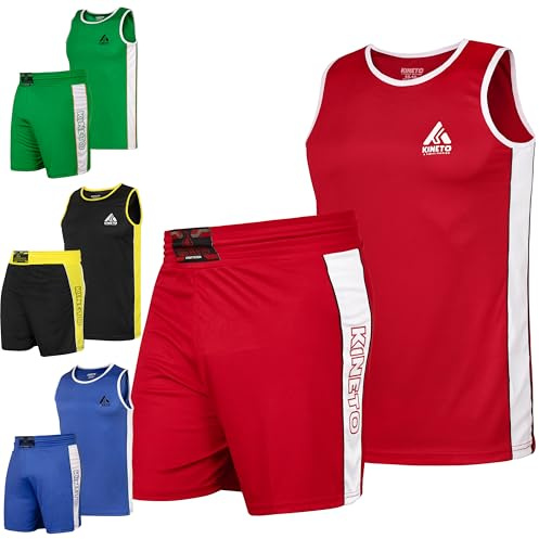 Kids Boxing Shorts and Vest Uniform Set (Ages 7-16) – Available in Blue, Black, Red, and Green – Premium Training & Competition Gear (Red, 13-14 Yrs)