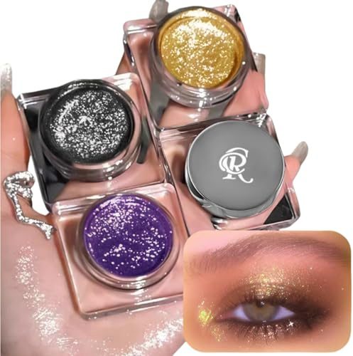 Ombretto liquido glitterato, 3 colori argento, nero, viola, oro, scintillante, smoky, ombretto, coreano, per occhi, trucco glitterato, ad asciugatura rapida, ombretto metallico per viso e corpo