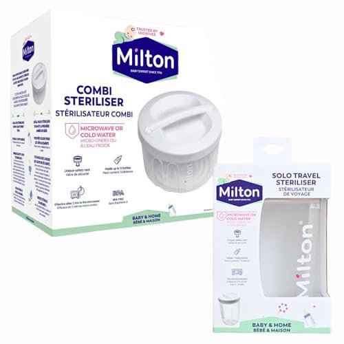MiltonBaby Steriliser Bundle - Solo Travel & Combi Steriliser - Fast 15min Cold Water or 2min Microwave Sterilisation for Baby Bottles & Accessories with Welari Thank You Card | (2 Pack)