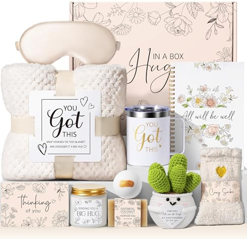 Get Well Soon Gifts Baskets for Women Self Care Gifts, Spa Care Package After Surgery Inspirational Thinking of You Sympathy Gift, Feel Better Encouragement Gift for Women Sick Friends Mom w/ Blanket
